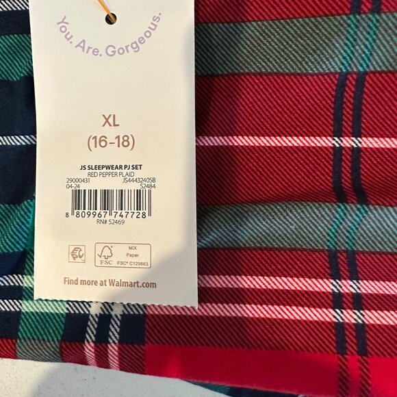 Joyspun Womens Holiday Plaid Pajama Set XL 16-18 Red & Green - Picture 5 of 9